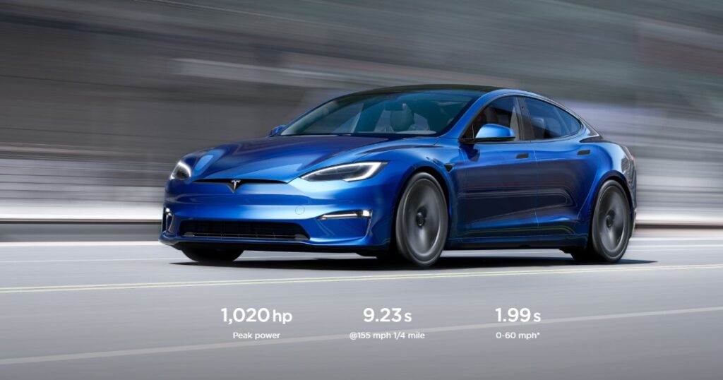 Tesla Model S, the electric Sedan or rather a sports sedan with 1020 hp with 0-60 in 1.99s.
