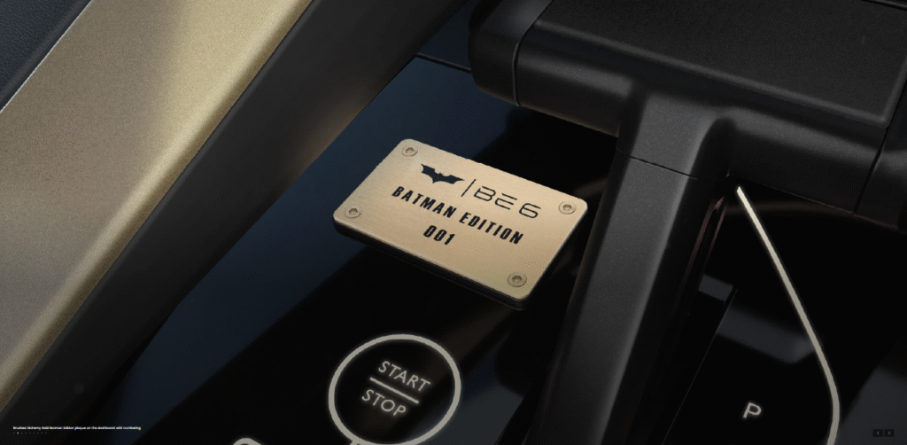 dashboard plaque with numbering of the unit on BE 6 Batman Edition